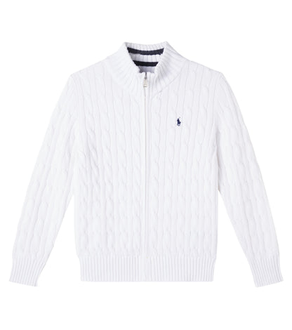 Cable-knit cotton zip-up sweater