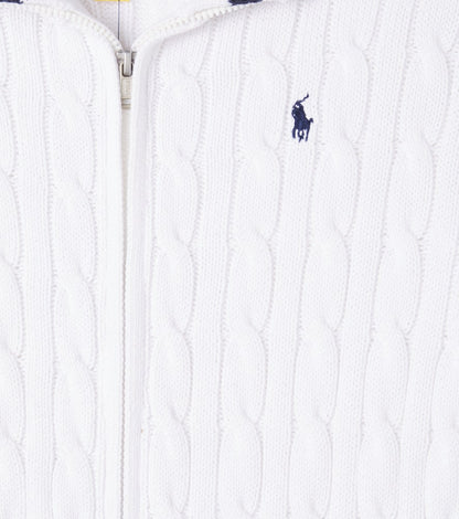 Cable-knit cotton zip-up sweater