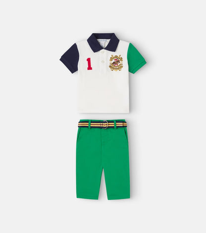 Cotton polo shirt and pants set