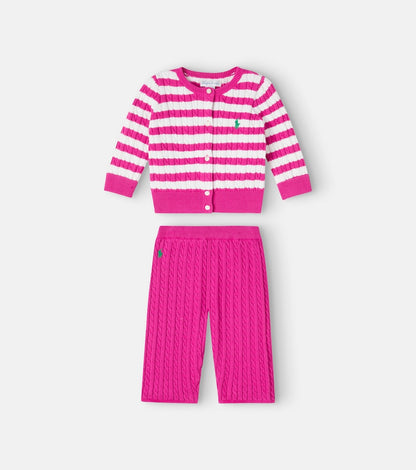 Baby cable-knit cotton cardigan and pants set