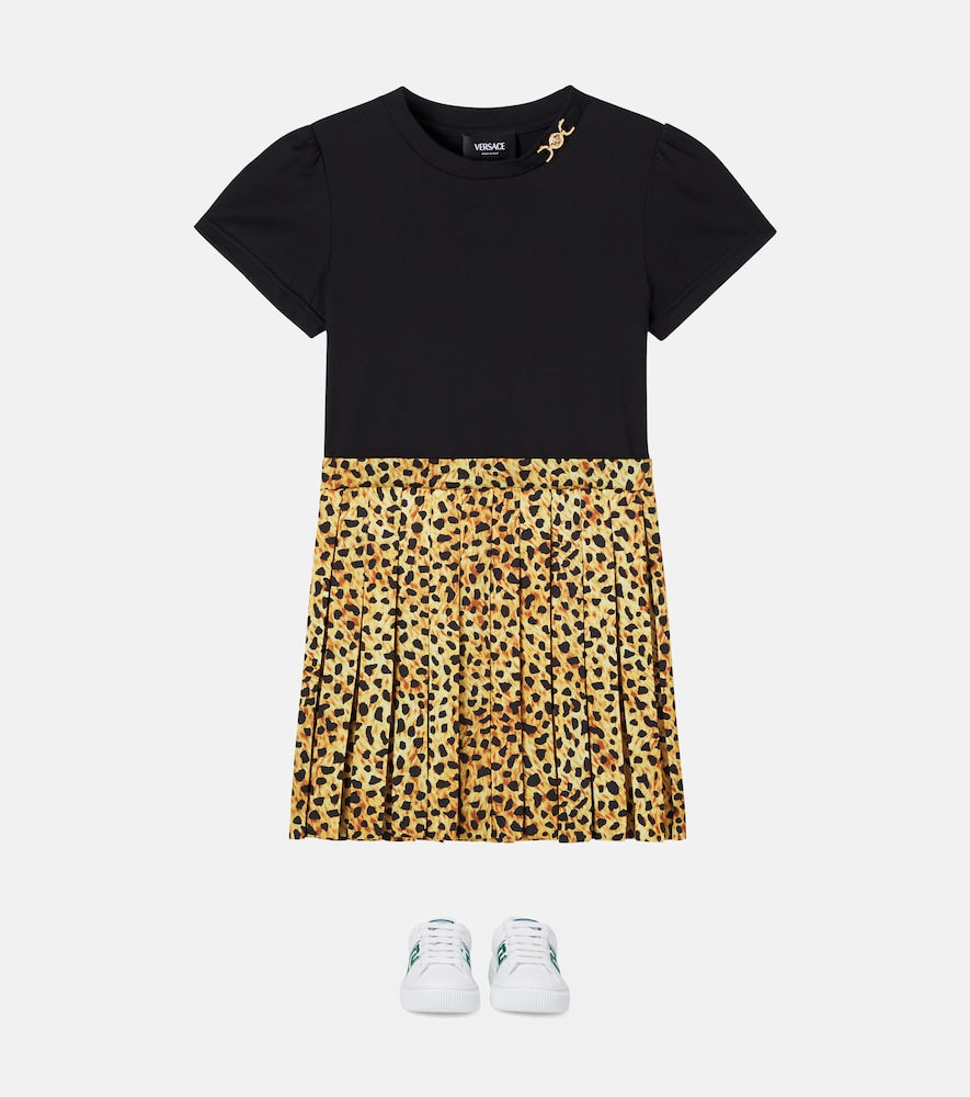 Leopard-print cotton jersey and twill dress