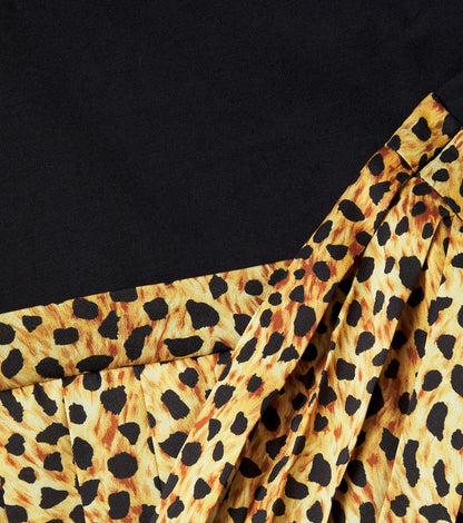 Leopard-print cotton jersey and twill dress