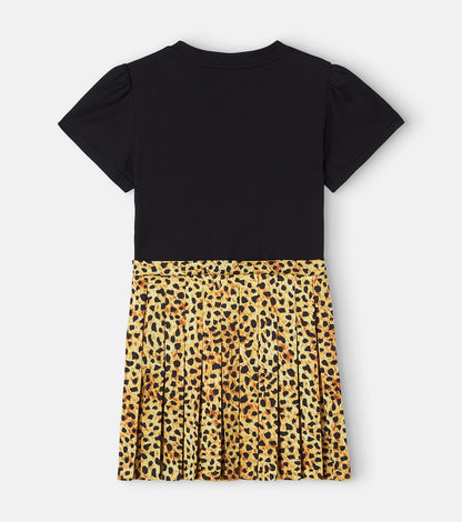 Leopard-print cotton jersey and twill dress