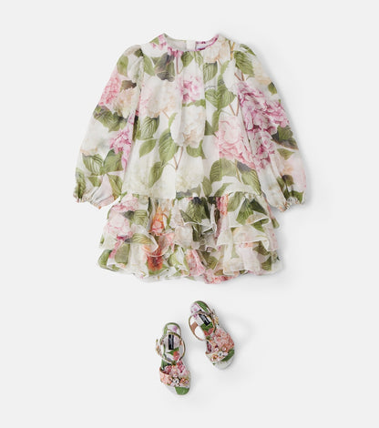 Floral ruffled silk chiffon dress