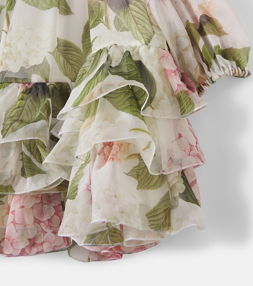Floral ruffled silk chiffon dress