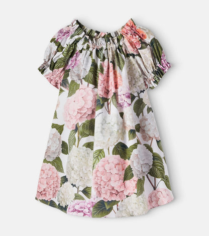 Floral gathered cotton dress