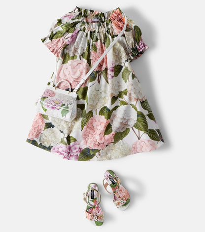 Floral gathered cotton dress