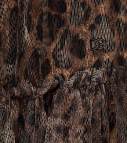 Leopard-print ruffled tulle dress