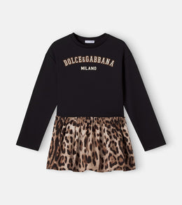 Logo leopard-print cotton dress