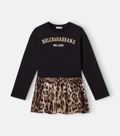 Logo leopard-print cotton dress