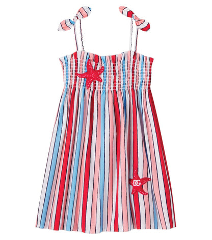 Striped shirred cotton dress