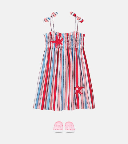 Striped shirred cotton dress