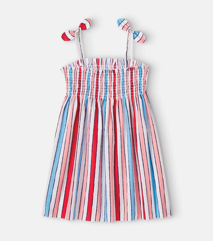 Striped shirred cotton dress