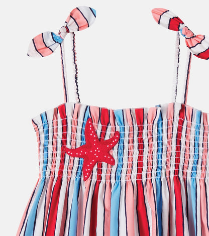 Striped shirred cotton dress