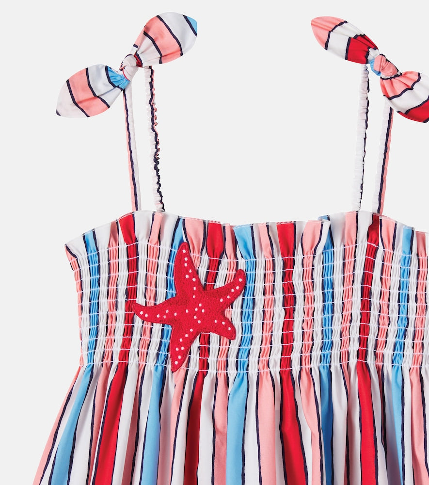 Striped shirred cotton dress
