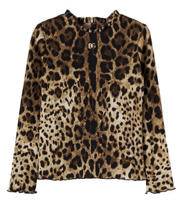 Leopard-print ribbed-knit top