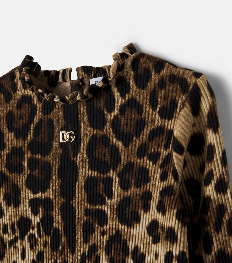 Leopard-print ribbed-knit top