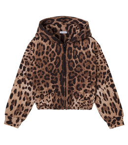 Leopard-print cotton hoodie
