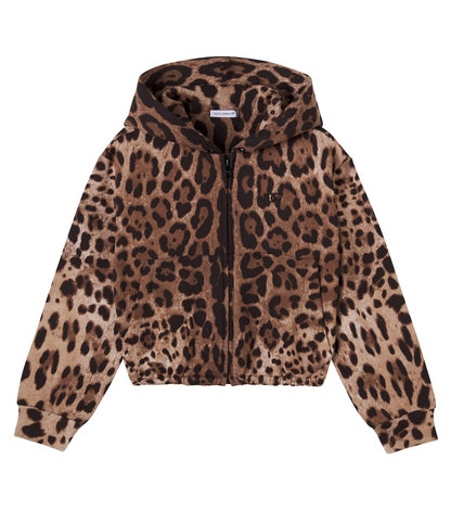 Leopard-print cotton hoodie