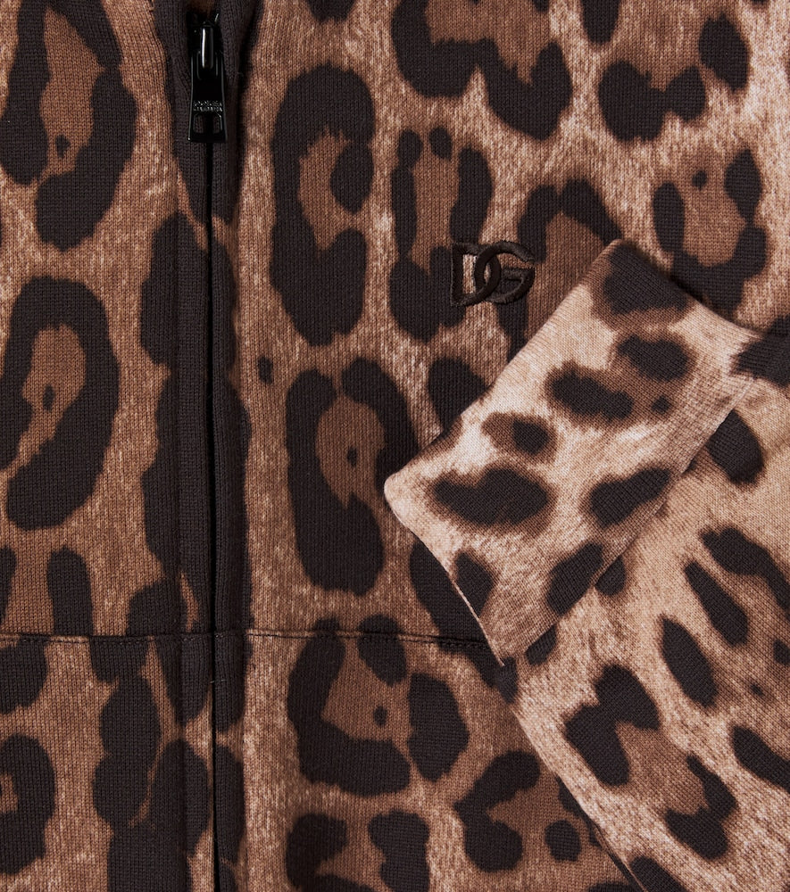 Leopard-print cotton hoodie
