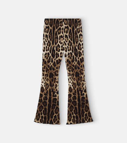 Leopard-print ribbed-knit cotton flared pants