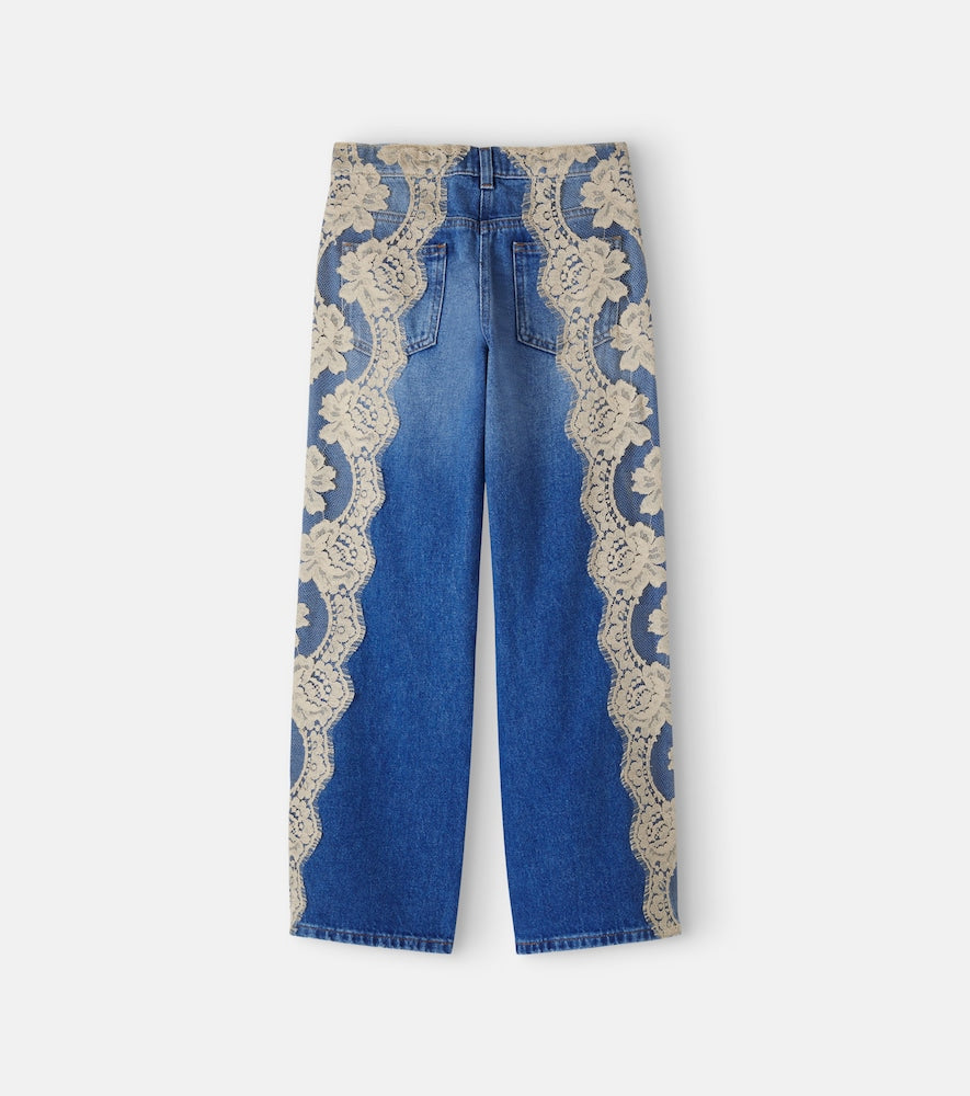 Lace-trimmed straight jeans