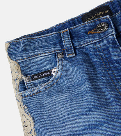 Lace-trimmed straight jeans