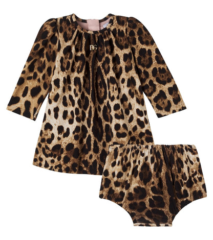 Baby leopard-print cotton-blend dress