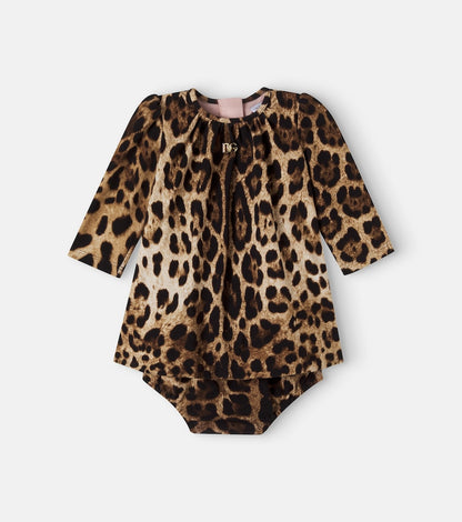 Baby leopard-print cotton-blend dress