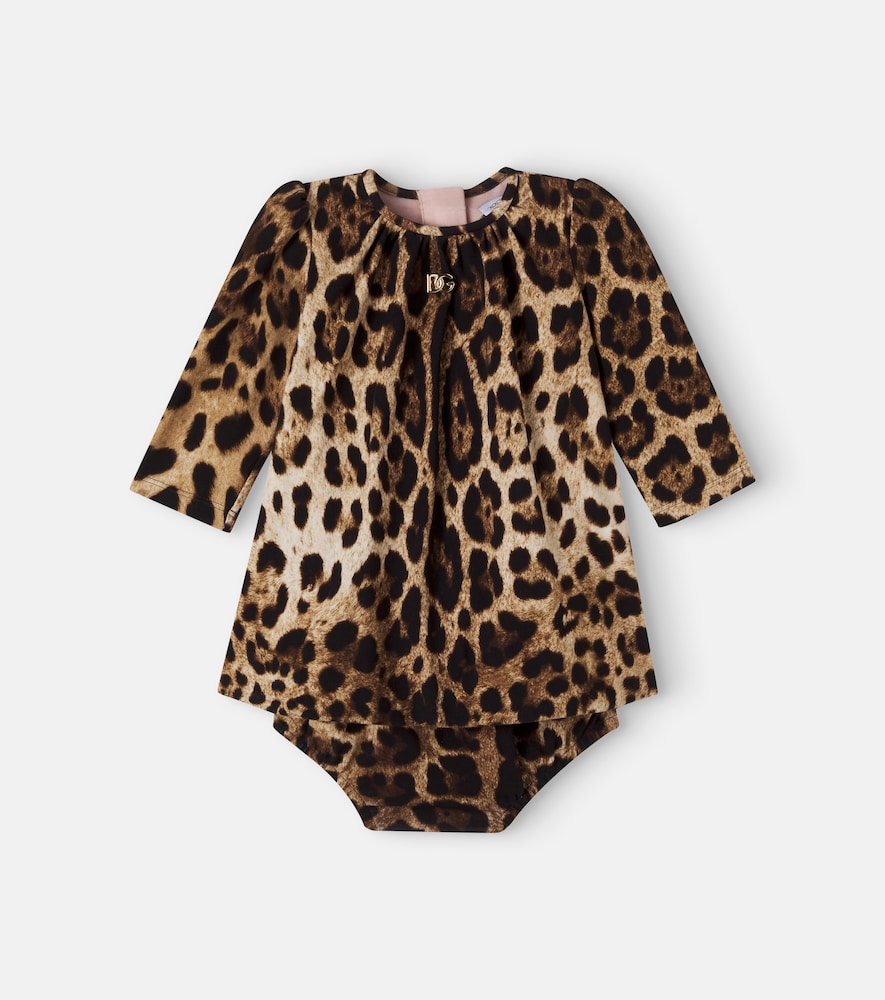 Baby leopard-print cotton-blend dress