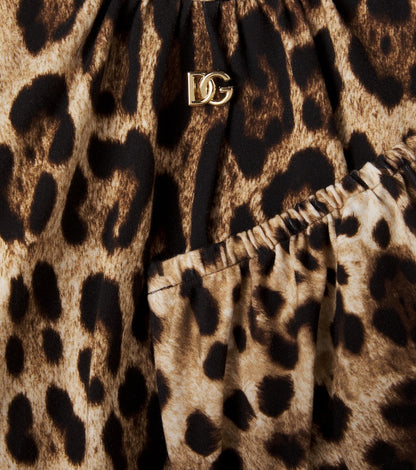 Baby leopard-print cotton-blend dress