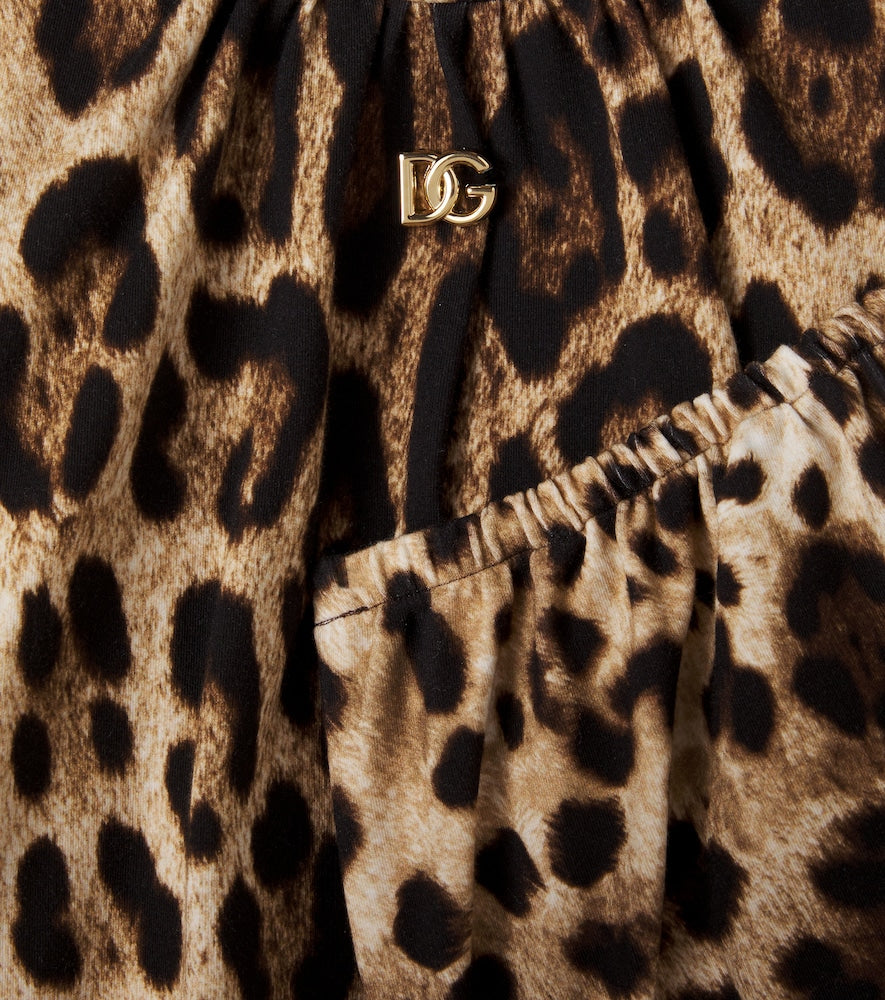 Baby leopard-print cotton-blend dress