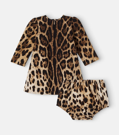 Baby leopard-print cotton-blend dress