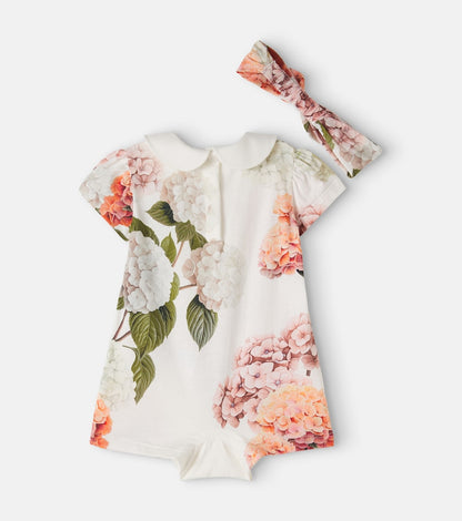 Baby floral cotton bodysuit and headband set