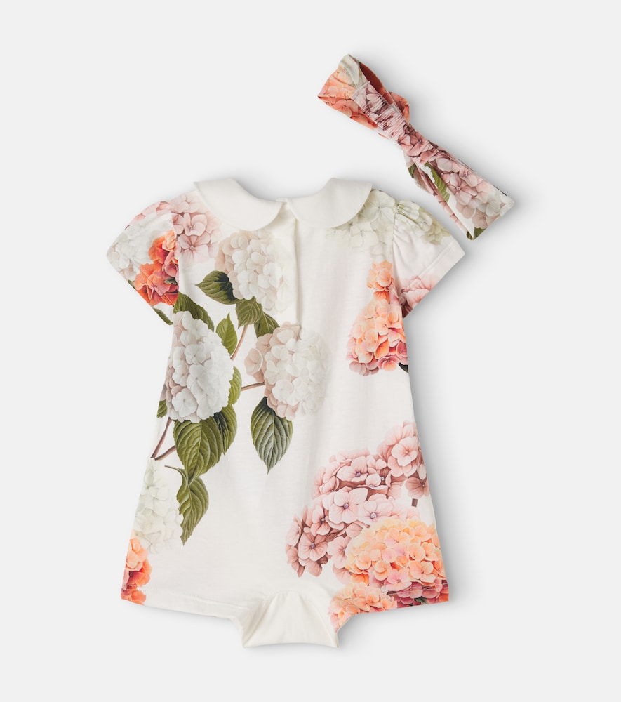 Baby floral cotton bodysuit and headband set