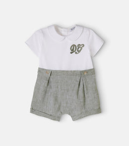 Baby linen and cotton playsuit