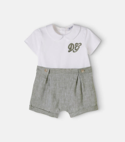 Baby linen and cotton playsuit