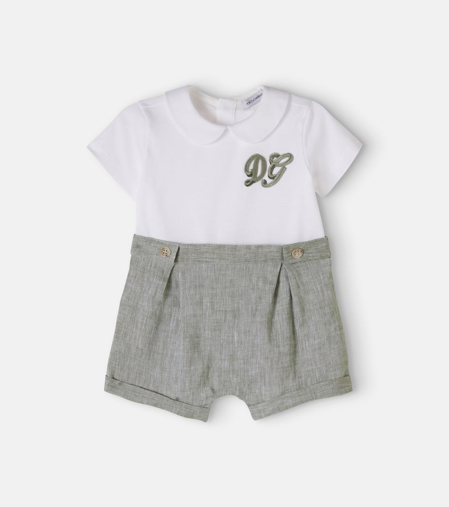 Baby linen and cotton playsuit