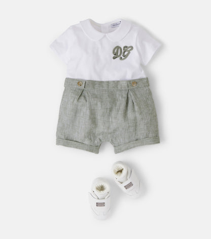Baby linen and cotton playsuit
