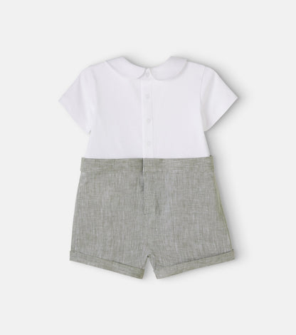 Baby linen and cotton playsuit
