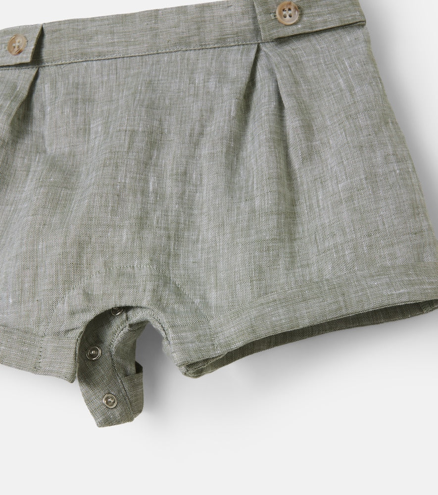 Baby linen and cotton playsuit