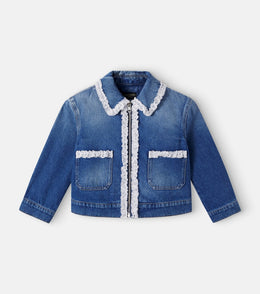 Lace-trimmed denim jacket