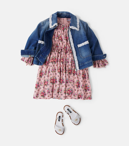 Lace-trimmed denim jacket