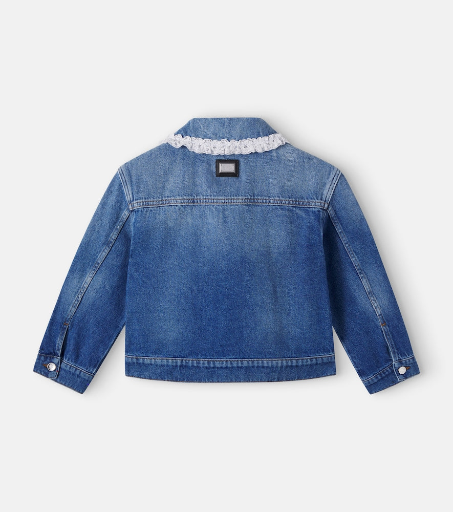 Lace-trimmed denim jacket