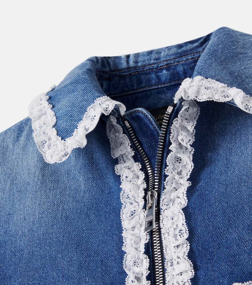 Lace-trimmed denim jacket
