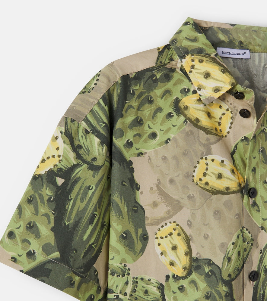 Printed cotton poplin bowling shirt
