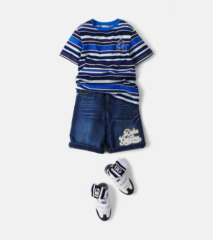 Appliqué striped cotton jersey T-shirt