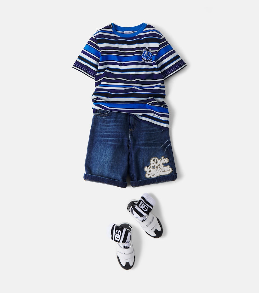 Appliqué striped cotton jersey T-shirt