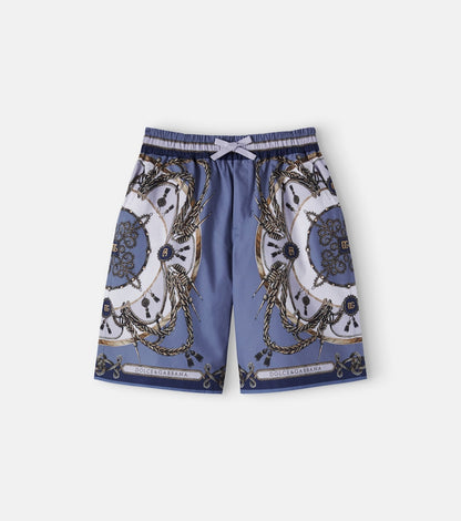 Printed cotton poplin Bermuda shorts