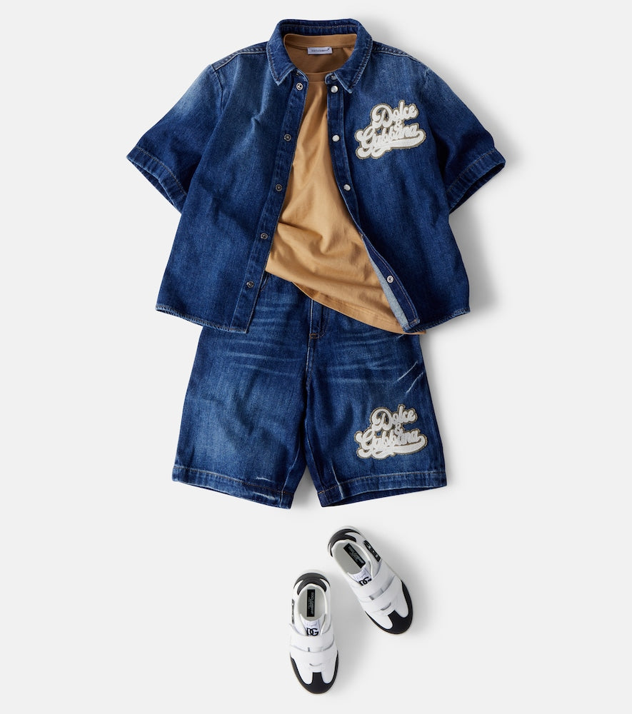 Logo appliqué denim shorts